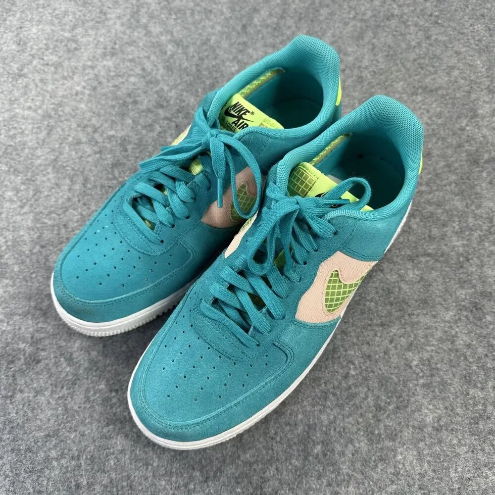 Nike Air Force 1 Low Shoes Sneakers Mens Sz 9.5 Teal Multicolor Suede CK4383-300